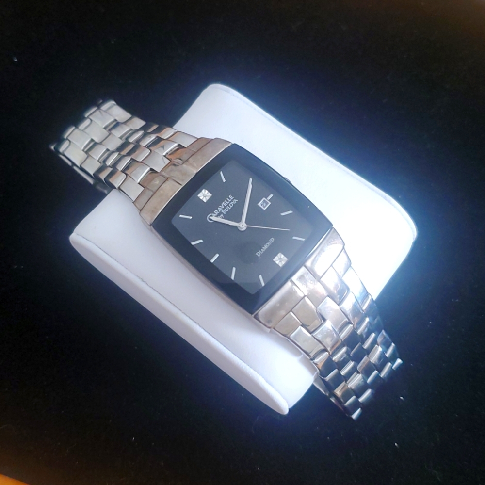 WORKING Caravelle Bulova Mens Stainless Steel Black Dial Quartz Watch - Picture 4 of 10